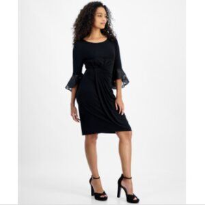 Connected Petite Faux-Wrap Sheath Dress - Black